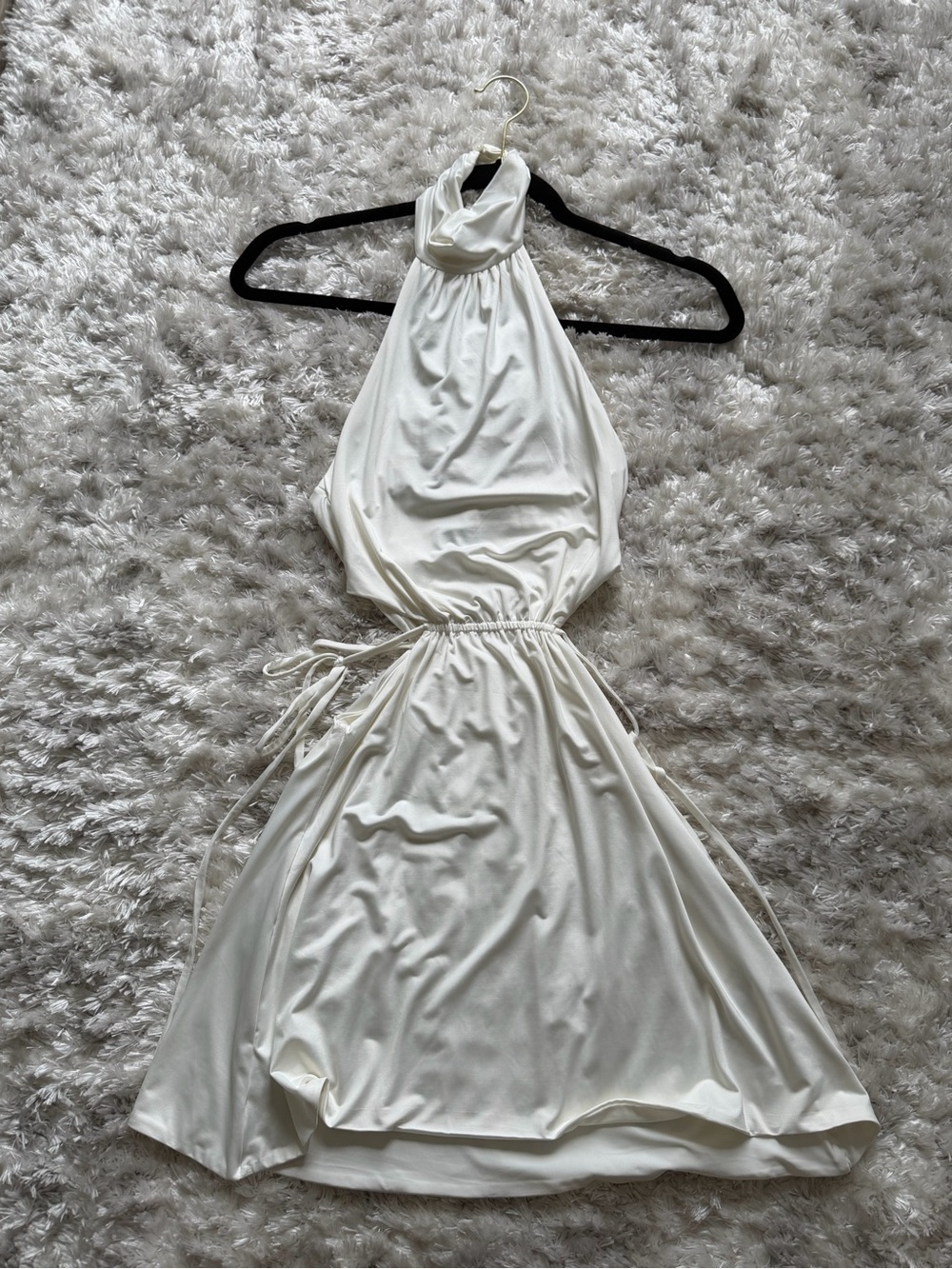 Oh Polly Cream Halter Mini Dress with Drawstring Waist